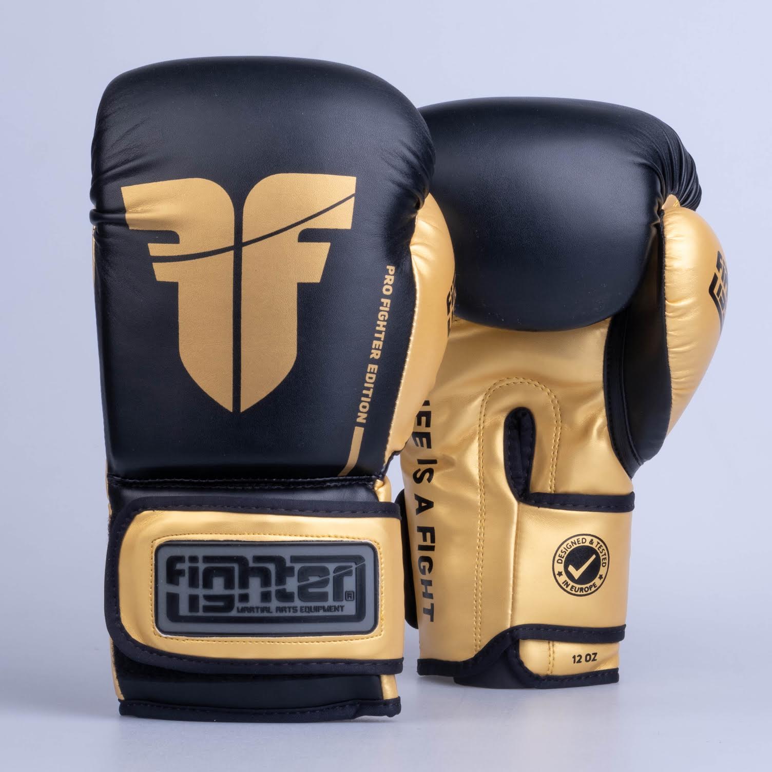 Fighter Boxing Gloves Training PU - black/gold, FBG-TRP-001