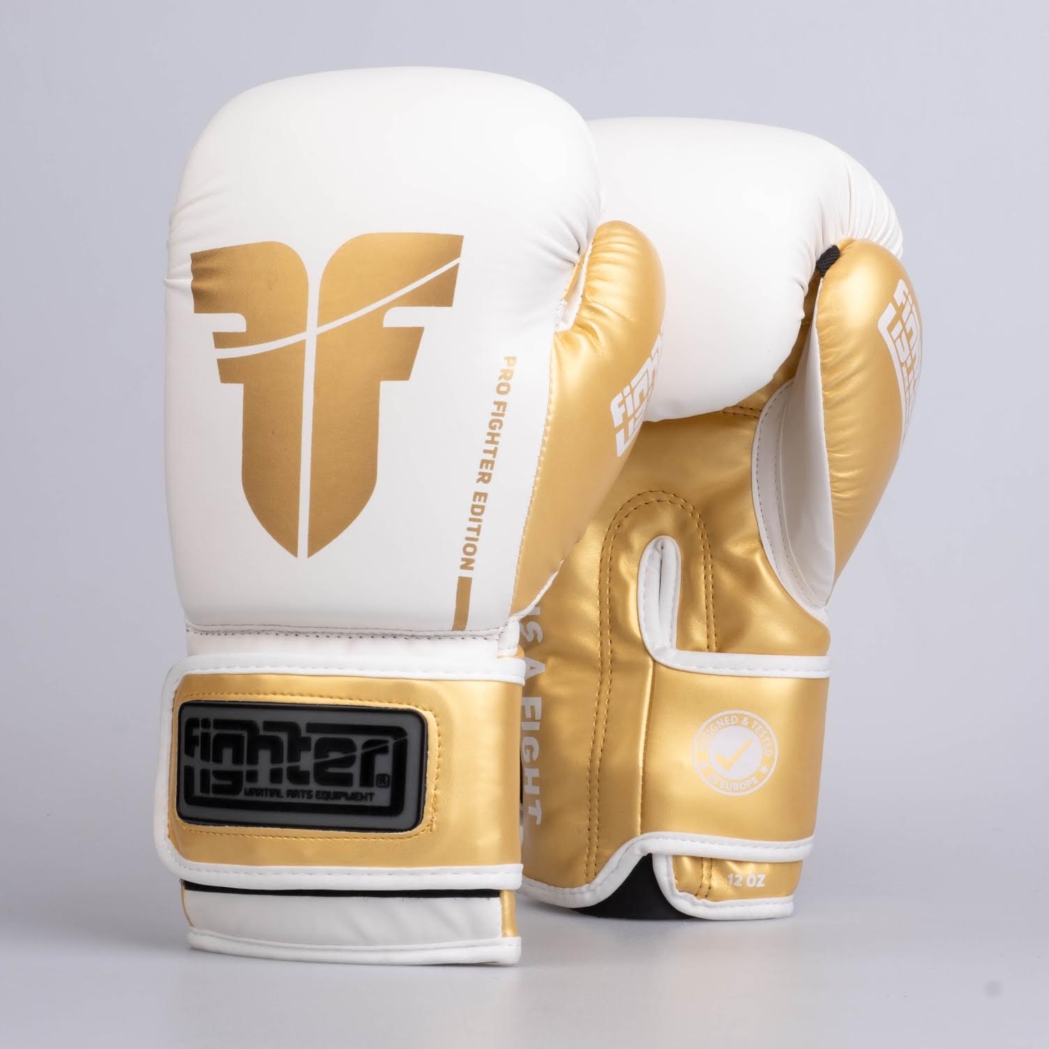 Fighter Boxing Gloves Training PU - white/gold, FBG-TRP-002